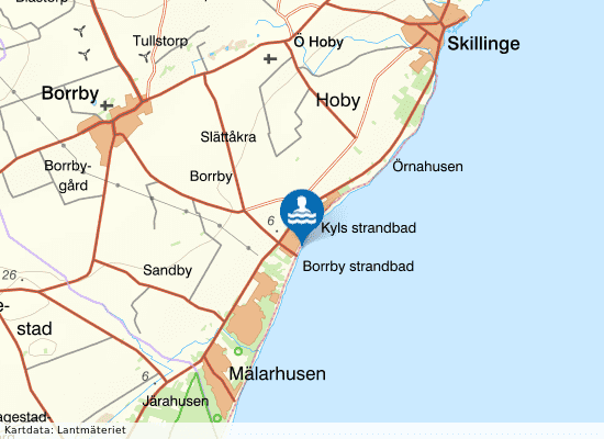 Kyhl, Borrby strand på kartan