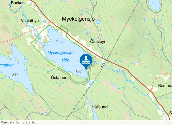 Myckelgensjö badplats på kartan