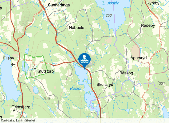 Rosjön, Skullaryds badpl. på kartan
