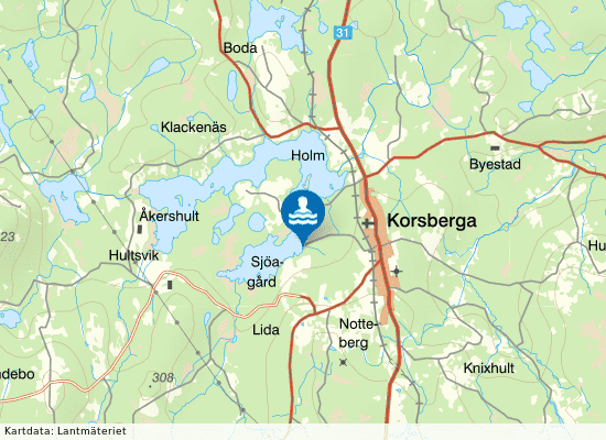 Sörasjön, Korsberga på kartan
