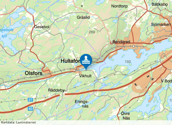 Vikhult, Viaredssjön på kartan