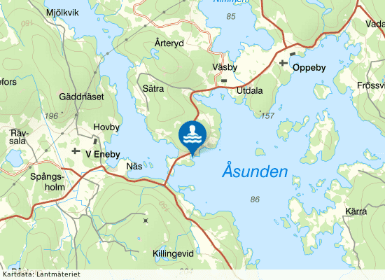 Åsunden, Råsö bro på kartan