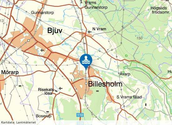 Billesholms simhall på kartan