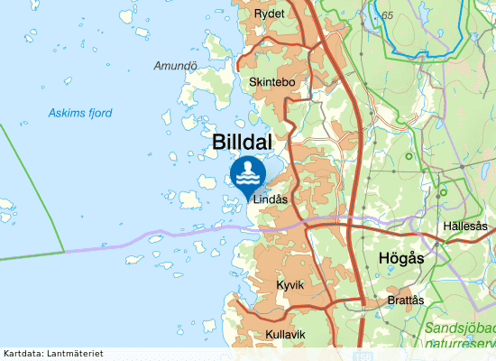 Lindås, kommunal badplats i Askim på kartan