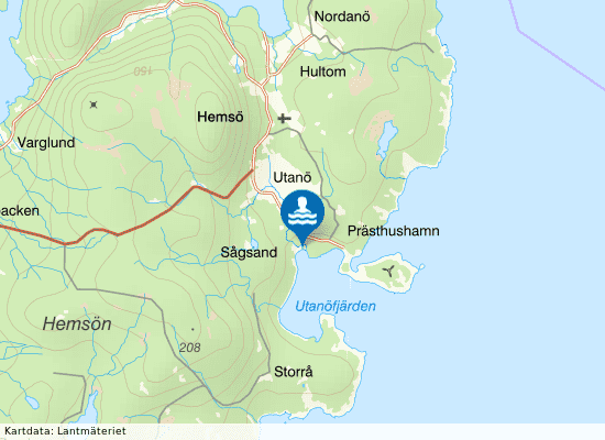 Hemsön, Sågsands badplats på kartan