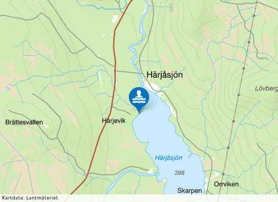 Härjeåsjön, Härjevik på kartan