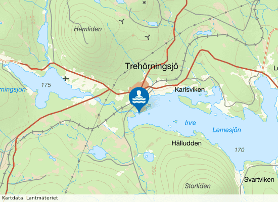 Kerstins Udde, Trehörningsjö på kartan