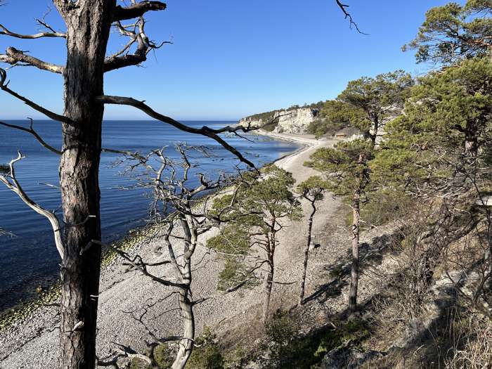 Utsikt över stranden från berget