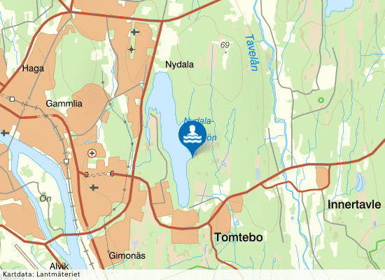 Kärleksviken-Nydalasjön på kartan