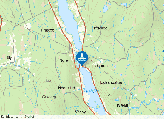Lidsjön, Lidsbron på kartan