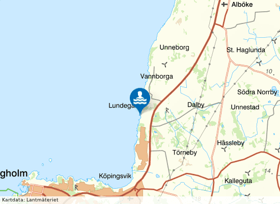 Lundegårds badplats på kartan