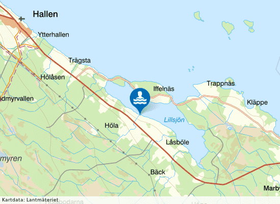 Låsböle badplats, lillsjön på kartan