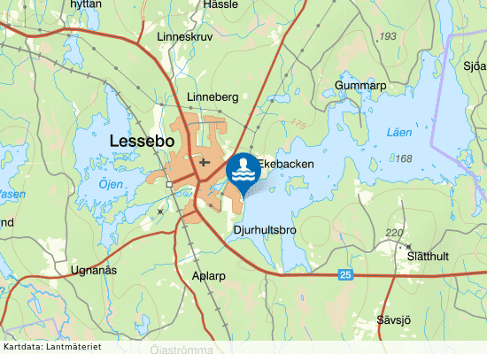 Läen, Lessebo badplats på kartan
