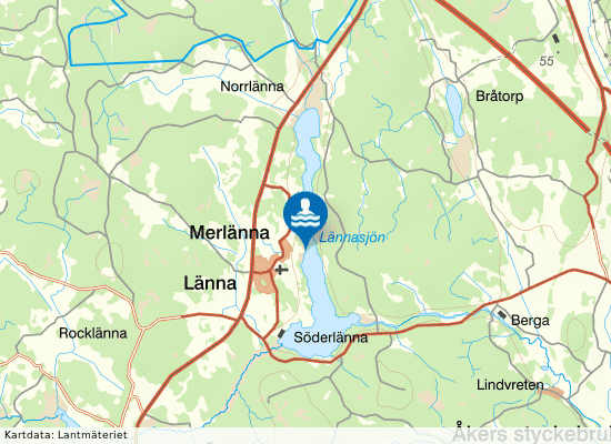 Lännasjön, Merlännabadet på kartan