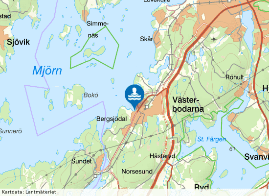Mjörn, Bergsjödalsviken på kartan