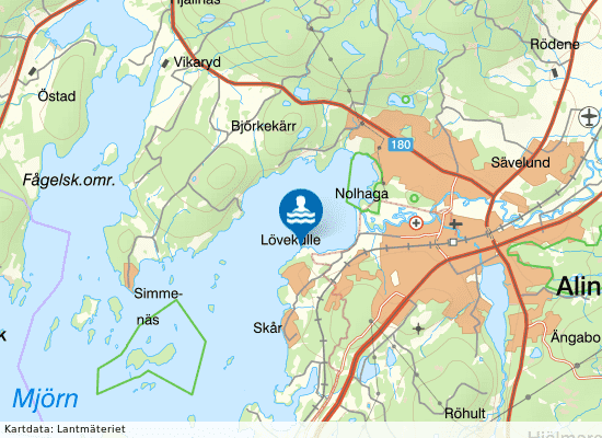 Mjörn, Lövekulle camping på kartan