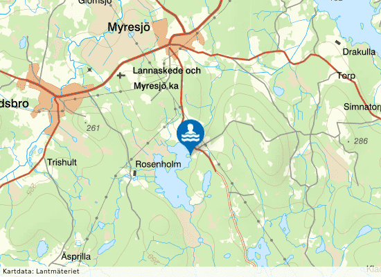 Bjädesjösjön, Myresjö på kartan