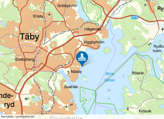 Näsaängsbadet på kartan
