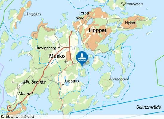Björkholmen, Muskö på kartan