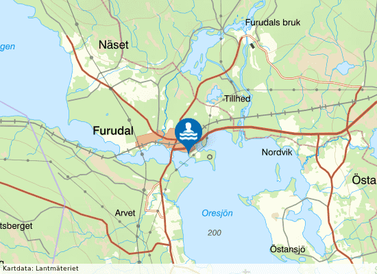 Oresjön, Badet Furudal på kartan
