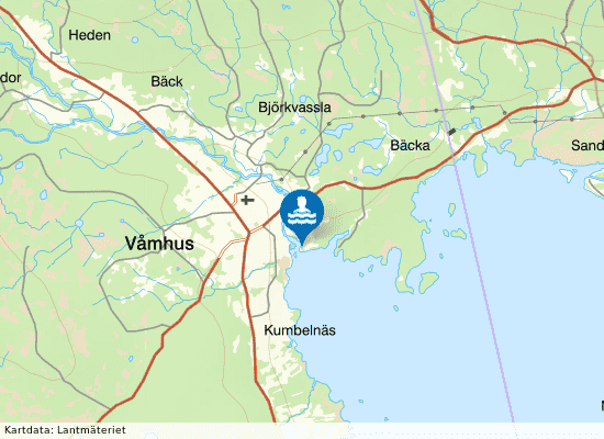 Orsasjön, Våmhus badplats på kartan