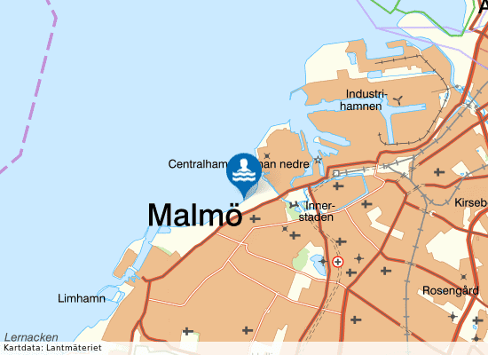 Ribersborg, Kallbadhuset på kartan