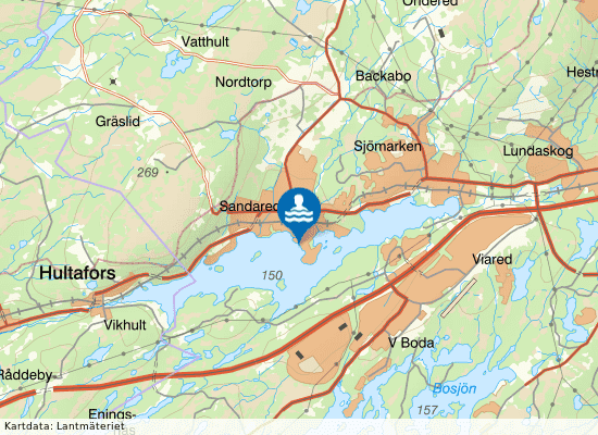 Sandareds badplats, Viaredssjön på kartan