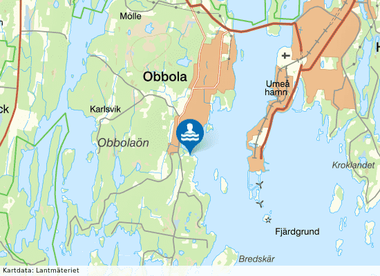 Segelbåtshamnen Obbola, Bredviken havsbad på kartan