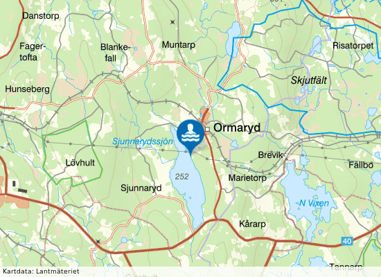Sjunnarydssjön Ormaryds badpl. på kartan
