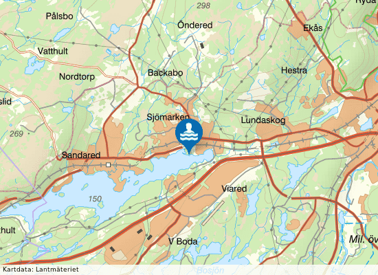 Sjömarkens badplats, Viaredssjön på kartan