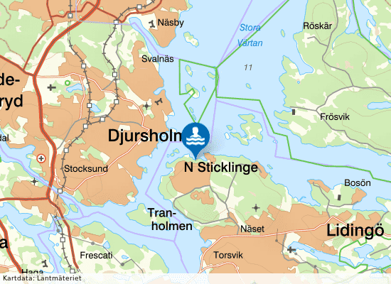 Sticklinge udde, Sandviksbadet på kartan