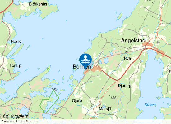 Bolmens samhälle badplats på kartan