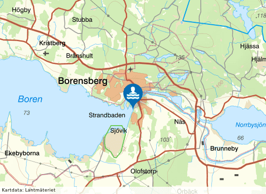 Borensberg, Strandbadet på kartan