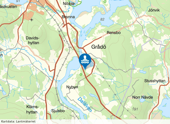 Svedbosjön, Grådöbadet på kartan