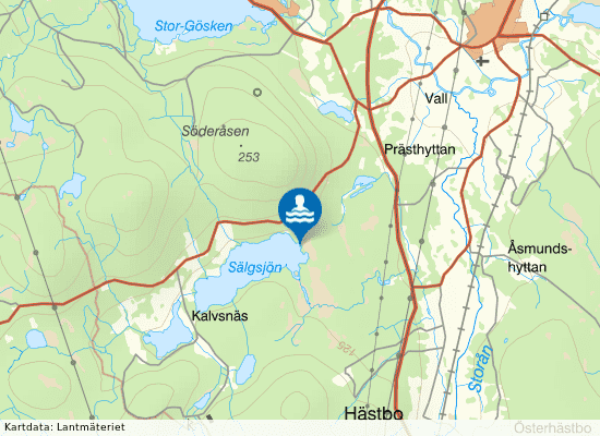 Sälgsjön, Kalvsnäs på kartan