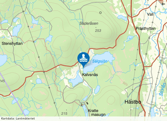 Säljsjön, inlopp vid Kalvsnäs från Dammsjön på kartan