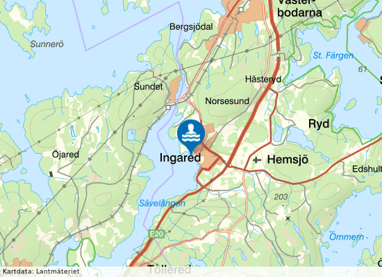 Sävelången, Ingareds badplats på kartan