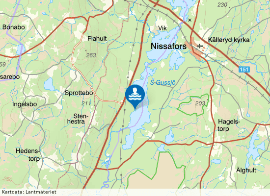 Södra Gussjön på kartan