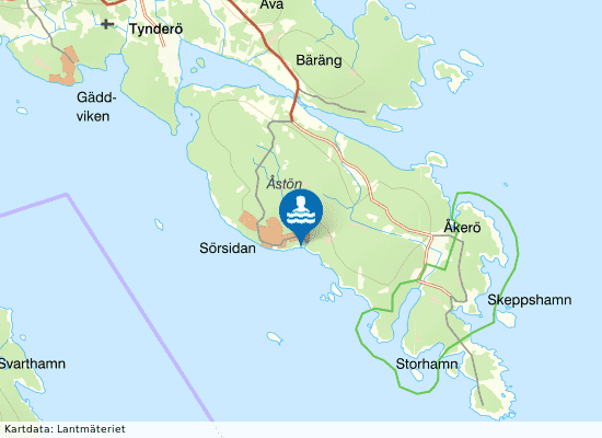 Södra Åstön på kartan