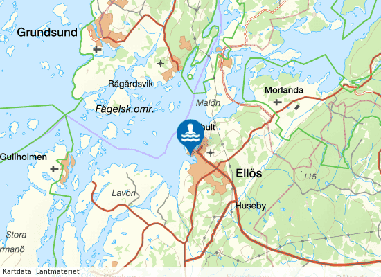 Sörkilen, Ellös badplats på kartan