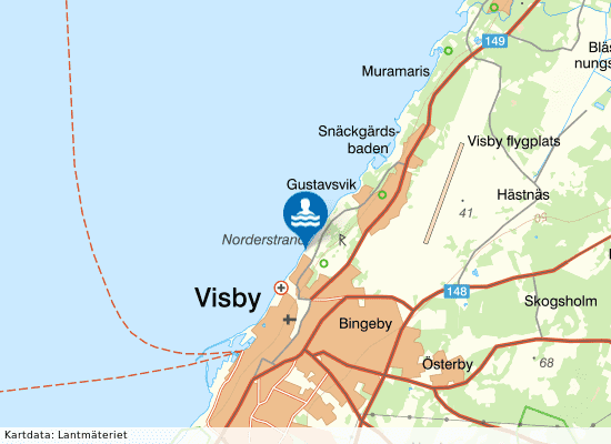 Visby, Norderstrand på kartan