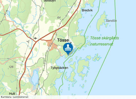 Vänern, Tösse badplats på kartan