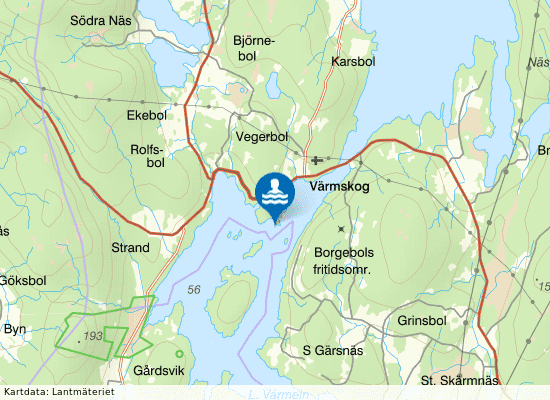 Värmeln, Långeudde på kartan