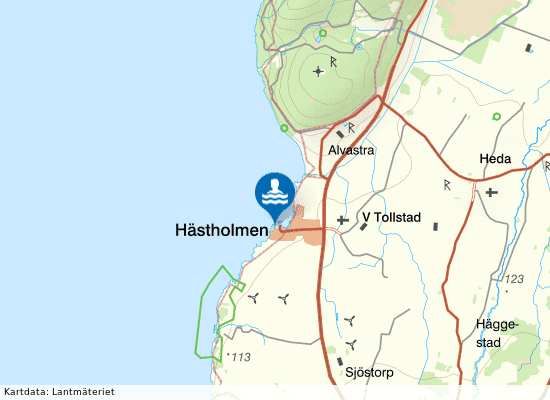 Vättern, Hästholmens badplats på kartan