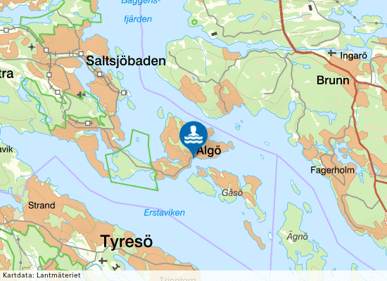 Älgö bergbad på kartan