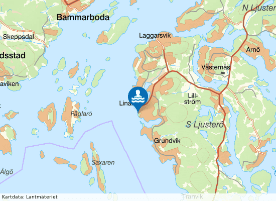 Ö. Saxarfjärden, Linanäsbadet på kartan