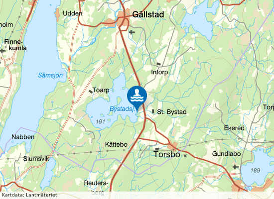 Bystadssjön Gällstad på kartan