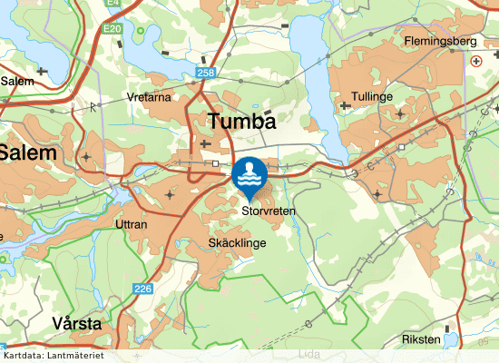 Storvretsbadet på kartan