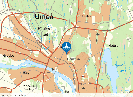 Umeå Simhall och Umelagun på kartan