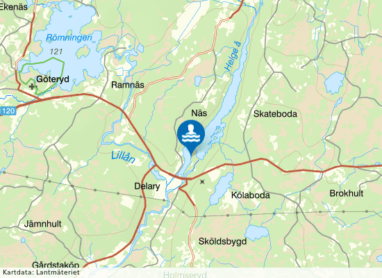 Helge å, Delary badplats på kartan